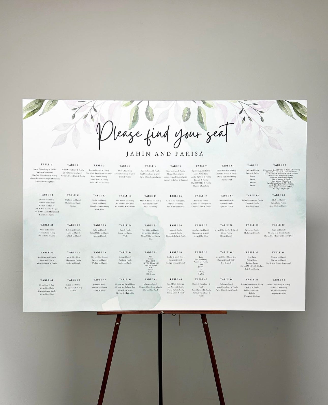 Floral Green Seating Chart – Custom Boards Toronto