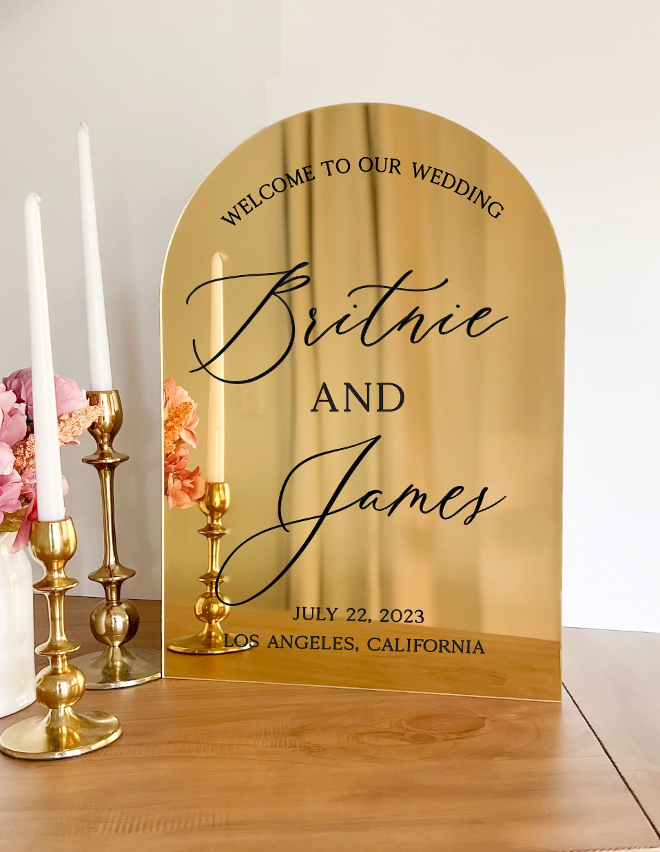 Gold Mirror Acrylic Arch Welcome Sign