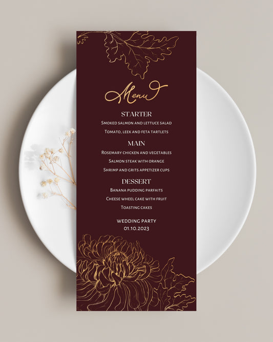 Maroon & Gold Menu Cards