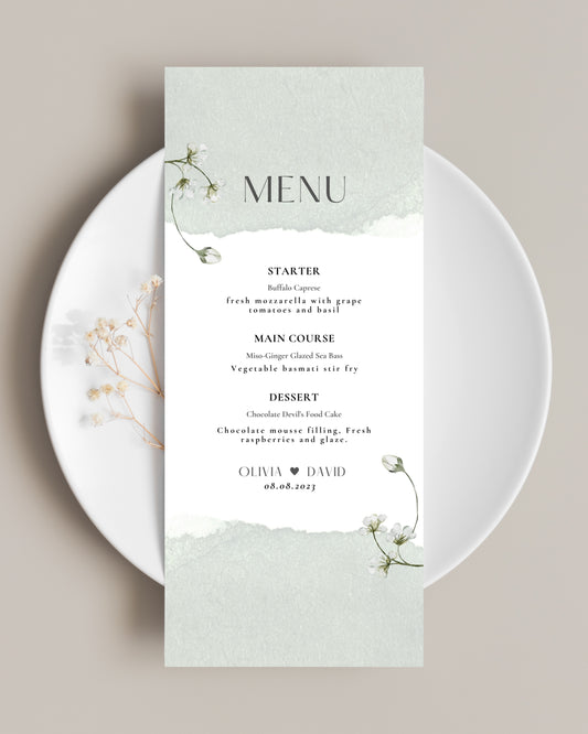 Dainty Watercolour Menu Cards