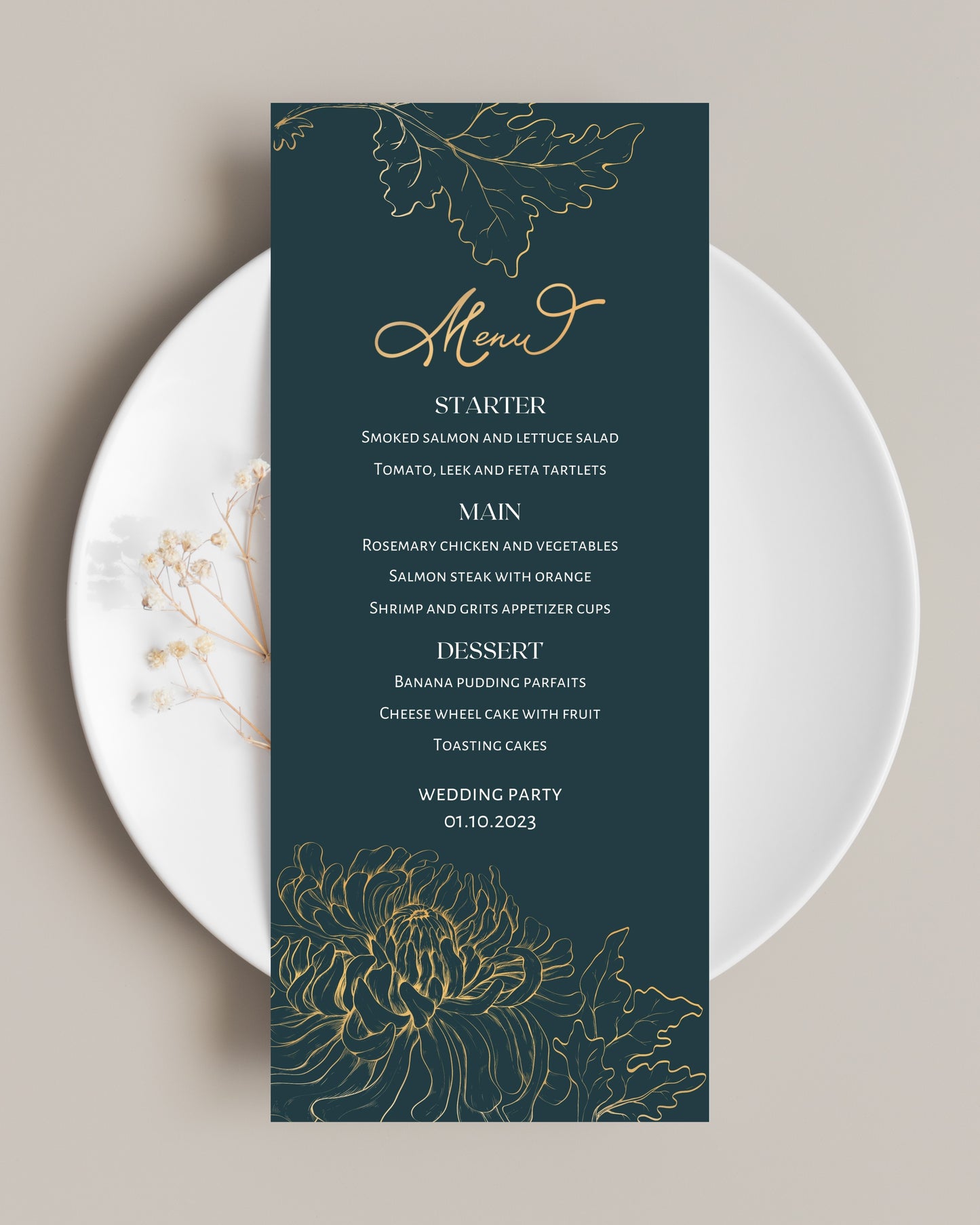 Maroon & Gold Menu Cards