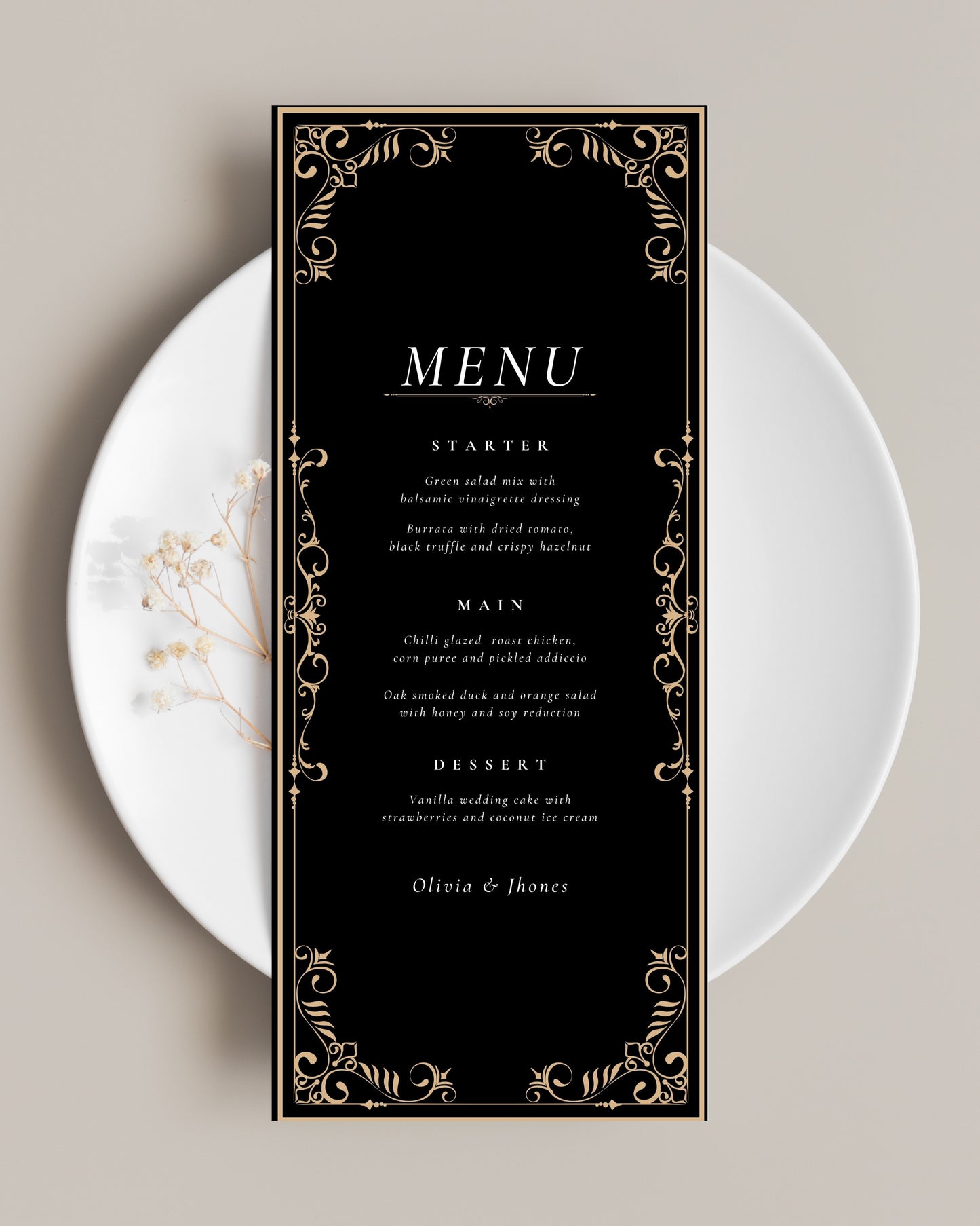 Black & Gold Royal Menu Cards