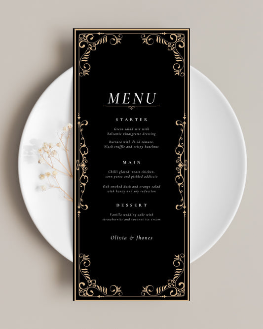 Black & Gold Royal Menu Cards