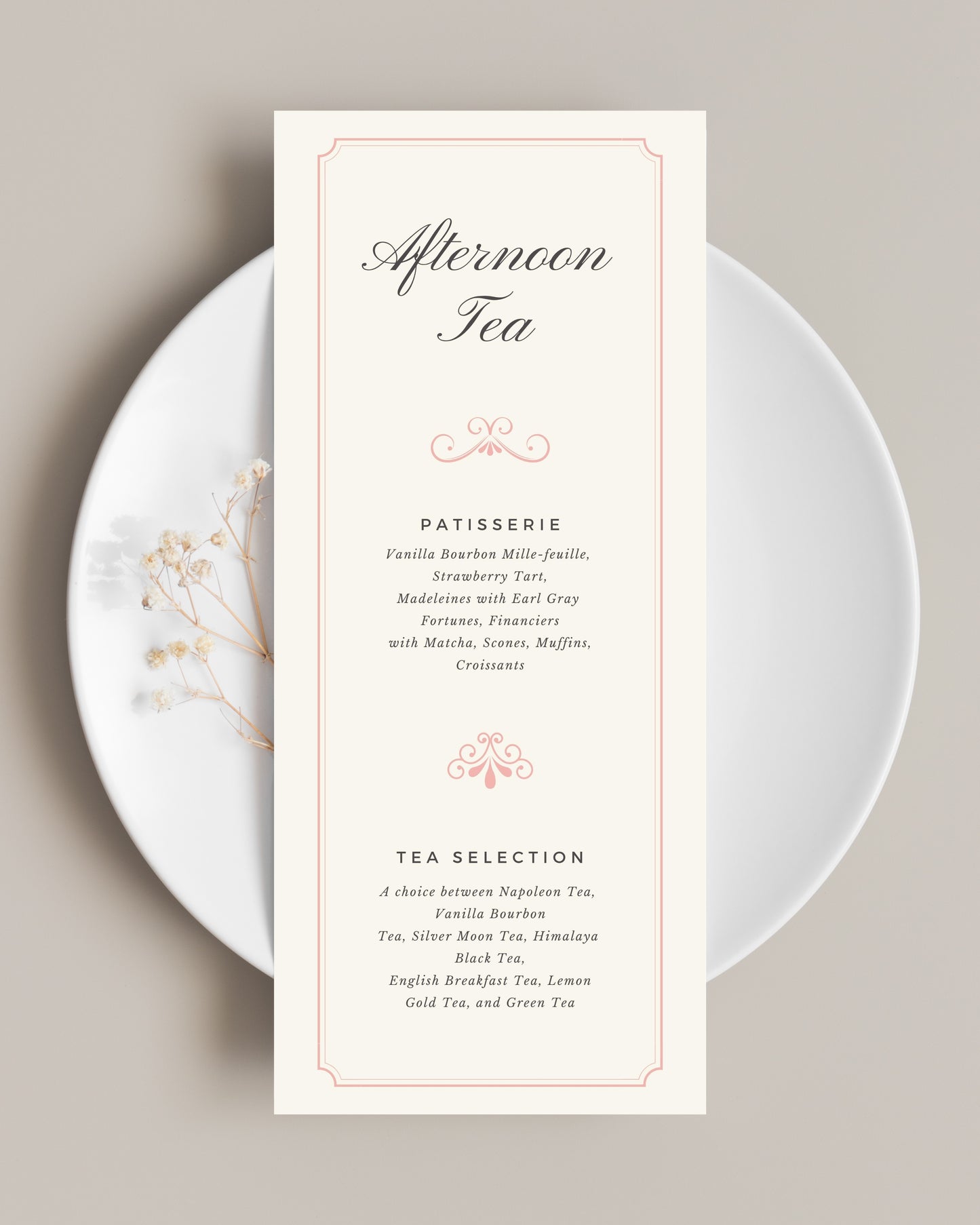 Afternoon Tea Menu Cards