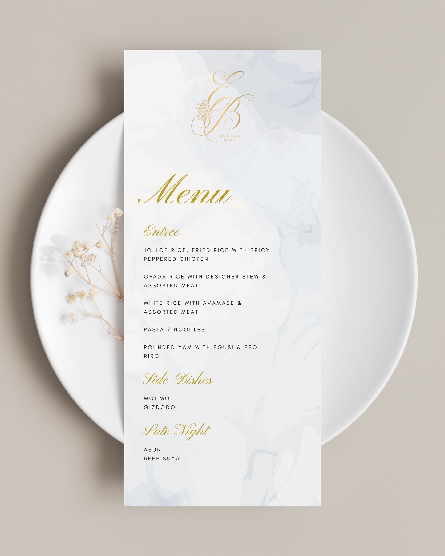 Marble & Gold Menu Cards