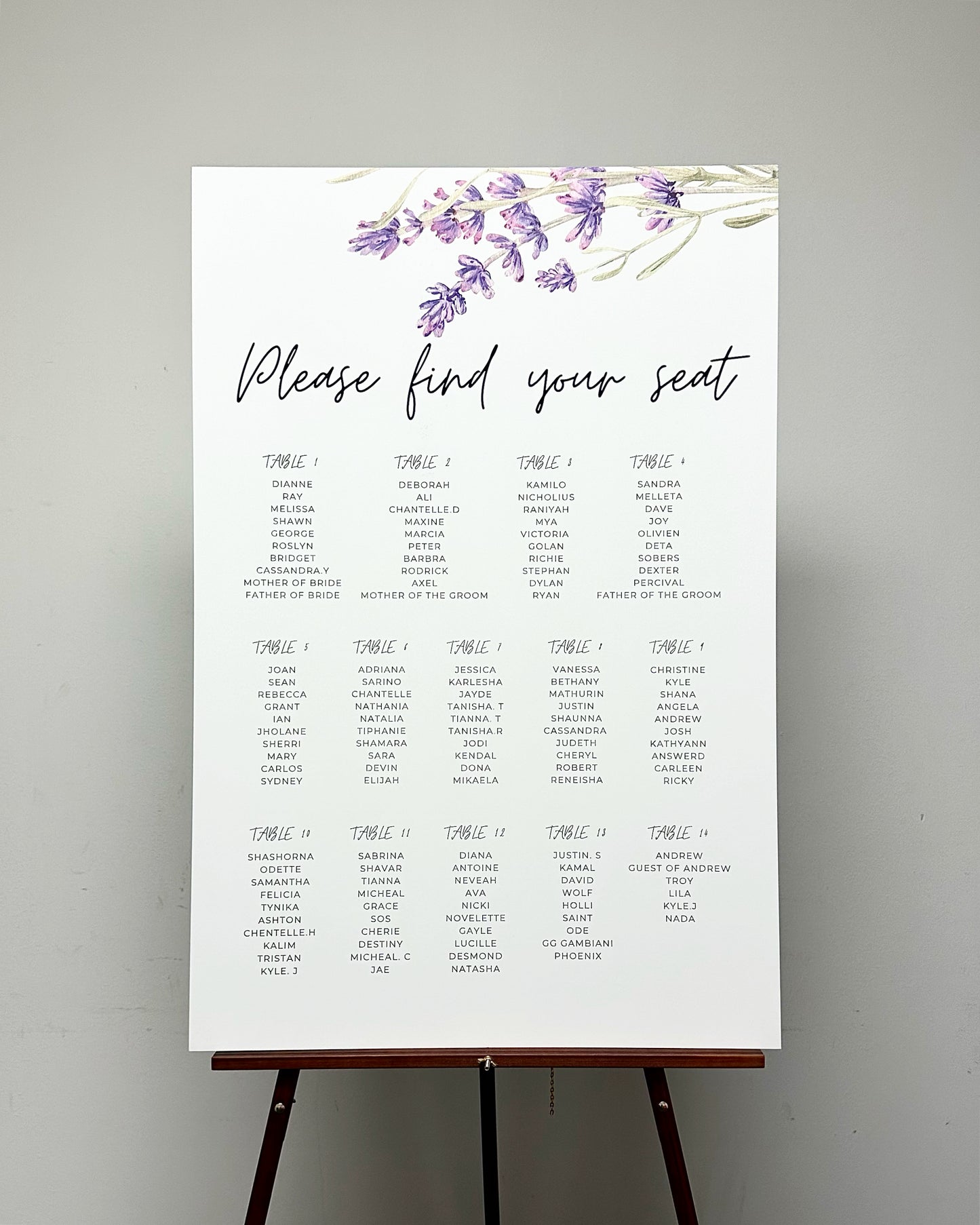 Lavender Top Seating Chart