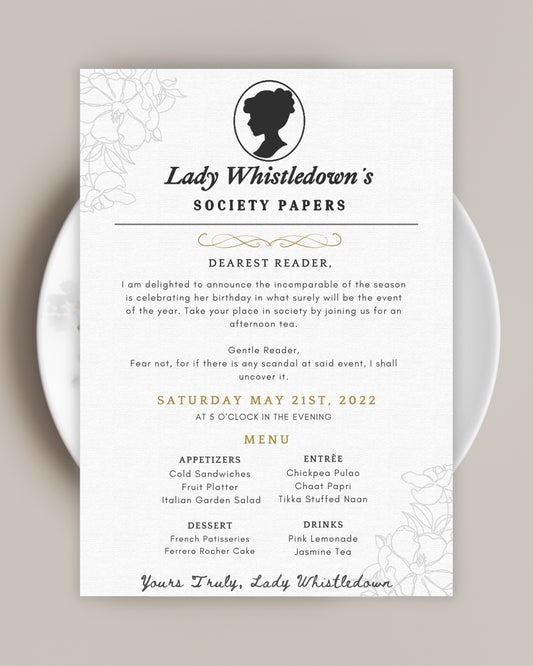 Bridgerton Menu Cards