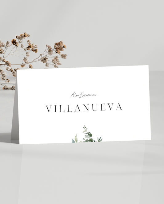 Minimal Green Floral Place Card