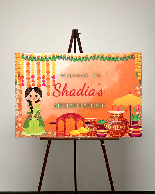 Orange Mehndi Welcome Sign