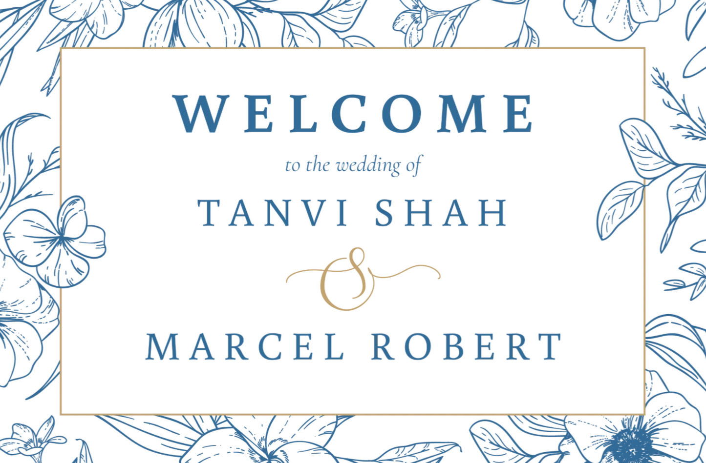 Blue Floral Border Welcome Sign