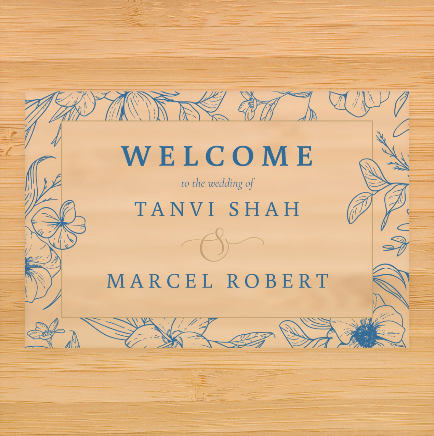 Blue Floral Border Welcome Sign