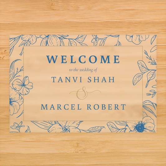 Blue Floral Border Welcome Sign