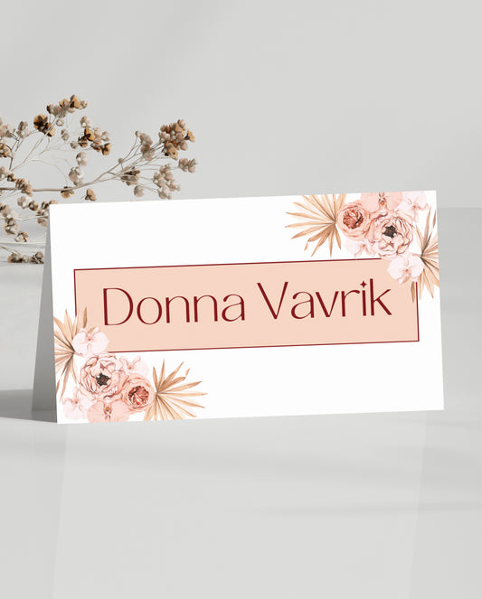 Peach Boho Floral Place Card