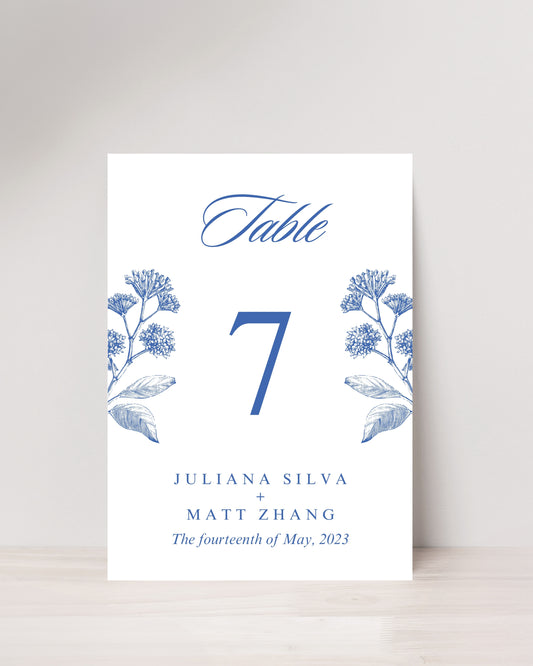 Blue Botanical Table Numbers