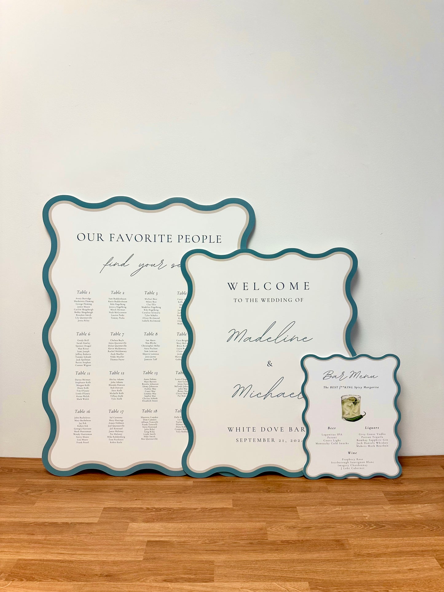 Wavy Welcome Sign, Seating Chart & Bar Menu Bundle