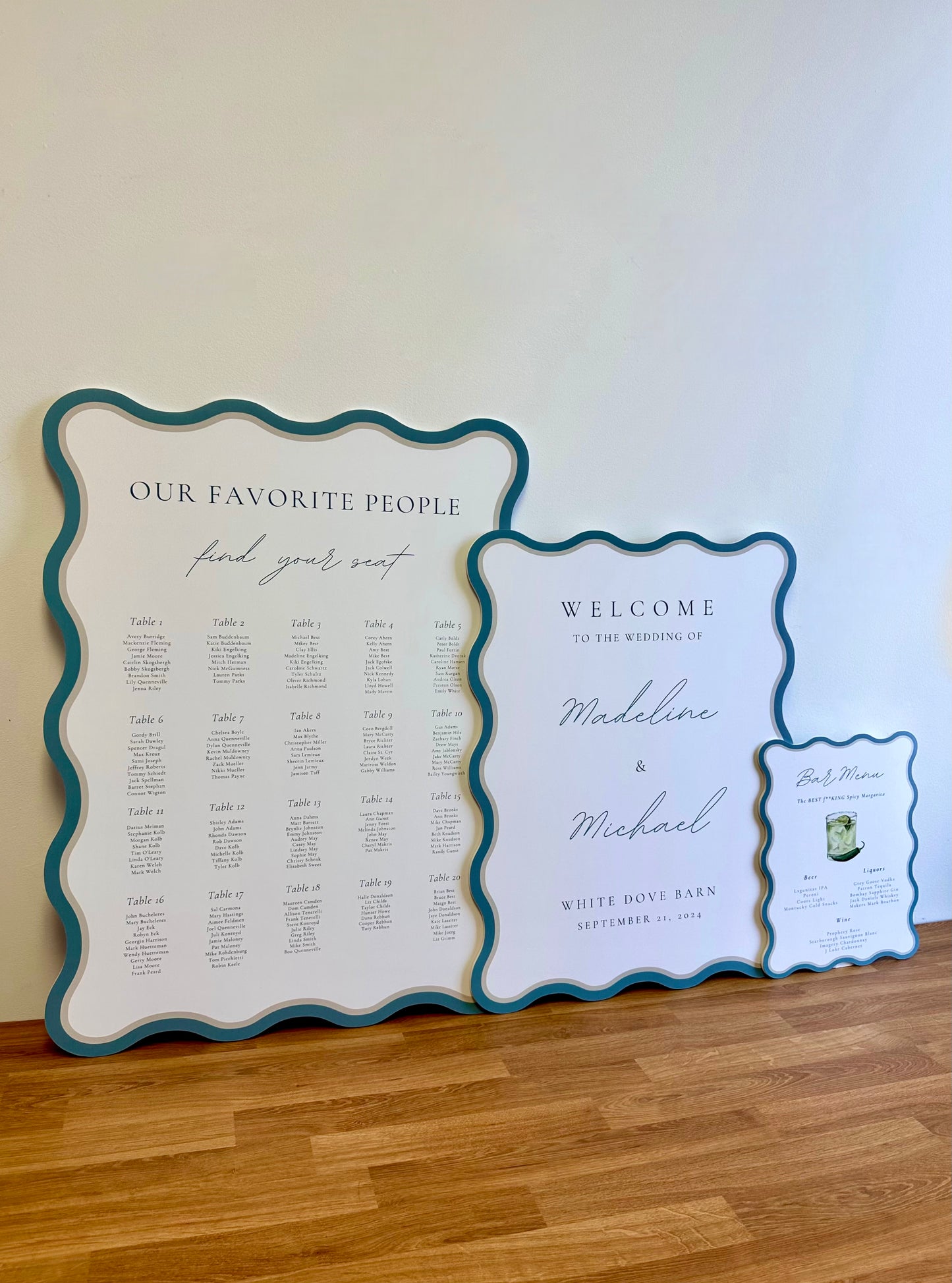 Wavy Welcome Sign, Seating Chart & Bar Menu Bundle