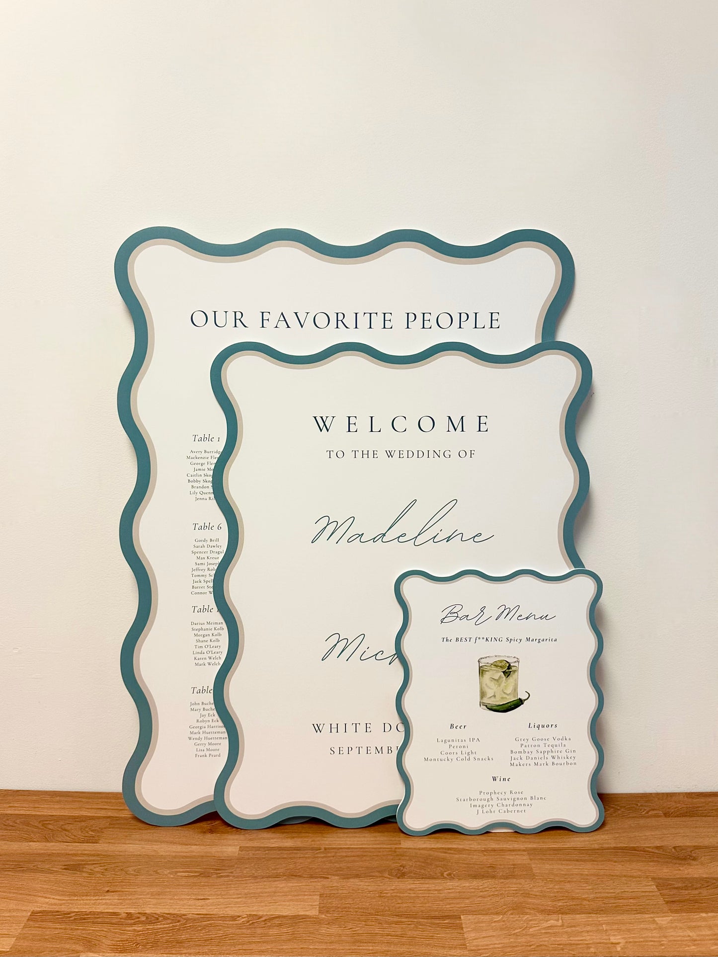 Wavy Welcome Sign, Seating Chart & Bar Menu Bundle