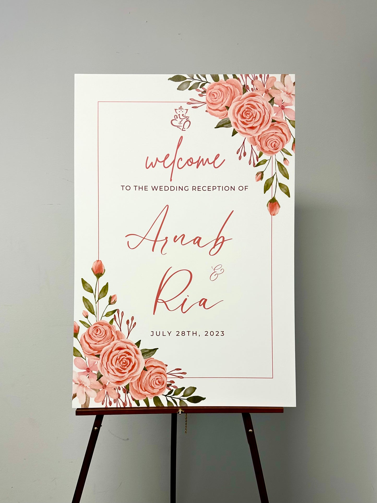 Peach Floral Welcome Sign