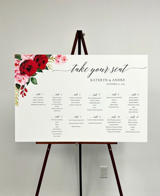 Red Floral Elegant Seating Chart