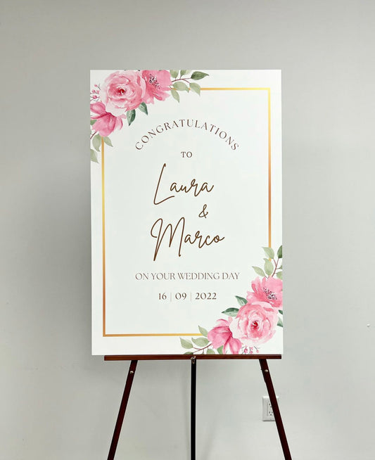 Floral Pink & Gold Welcome Sign