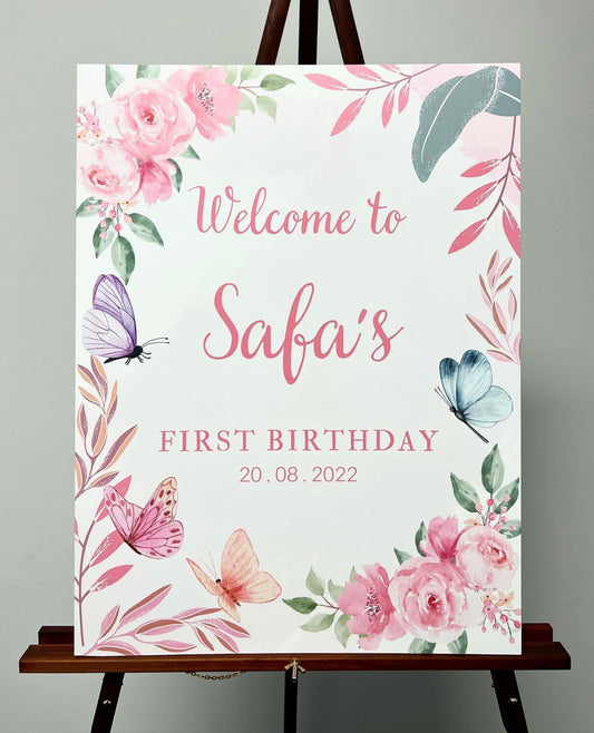 Pink Butterfly Birthday Welcome Sign