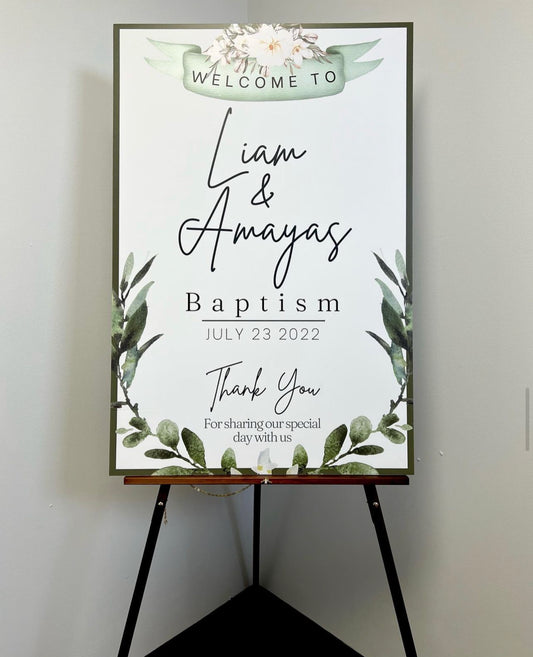 Green Floral Baptism Welcome Sign