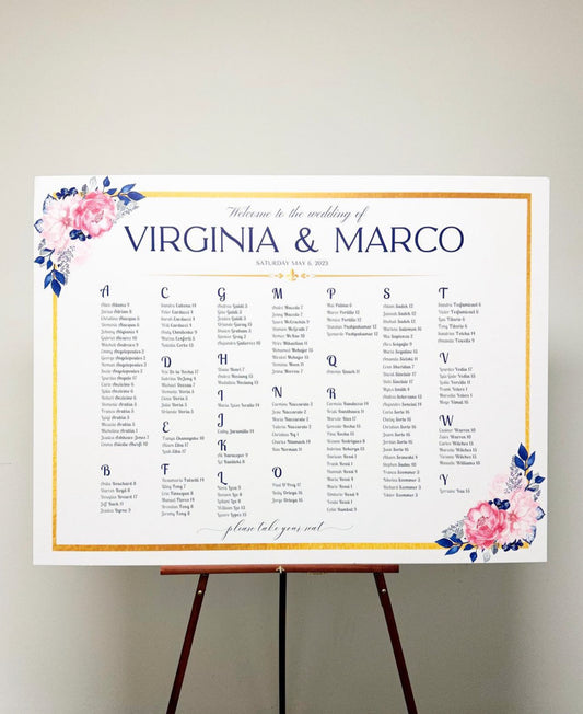 Blue, Pink & Gold Royal Seating Chart