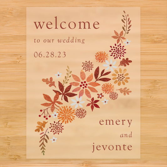 Burnt Orange & Red Floral Welcome Sign