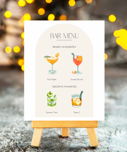 Bride & Groom Bar Menu Sign