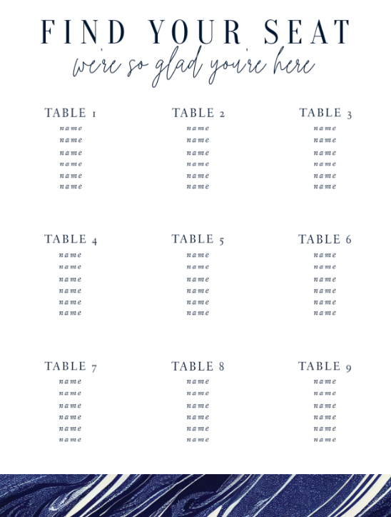 Blue Marble Acrylic Seating Chart