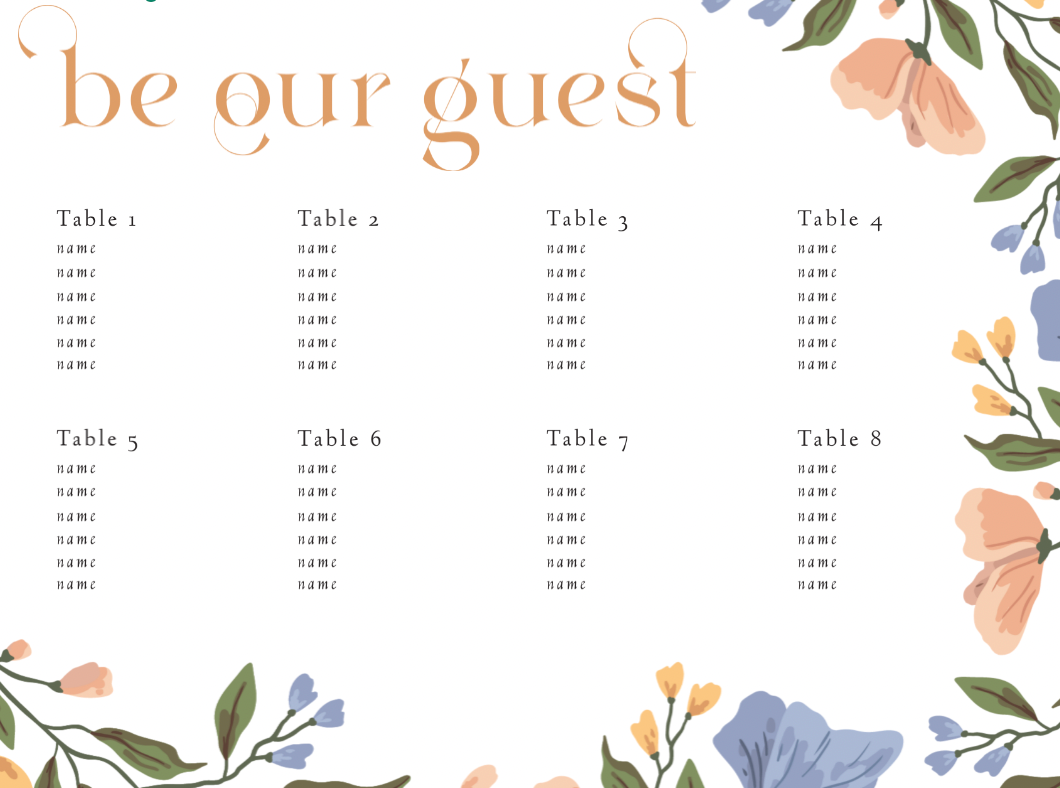 Be Our Guest Acrylic Seating Chart