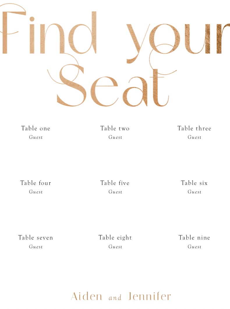 Find Your Seat Acrylic Seating Chart