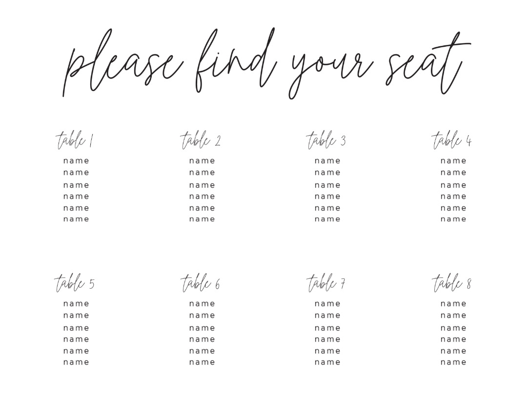 Minimal Acrylic Seating Chart