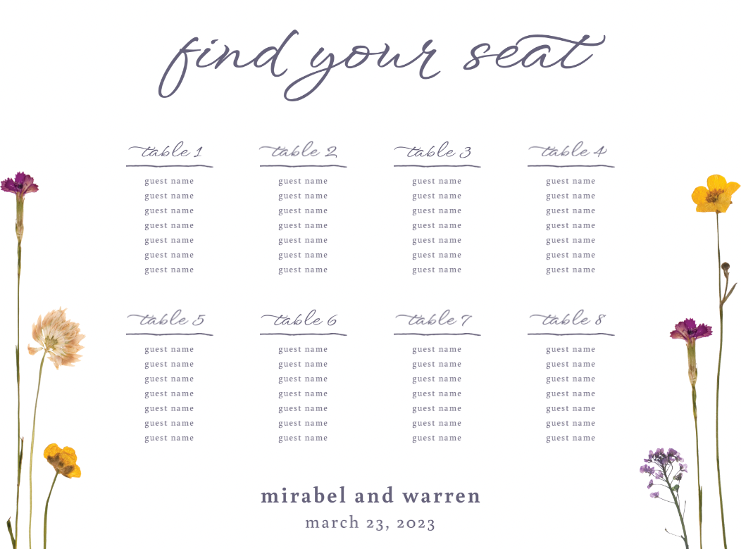 Chic Floral Acrylic Seating Chart