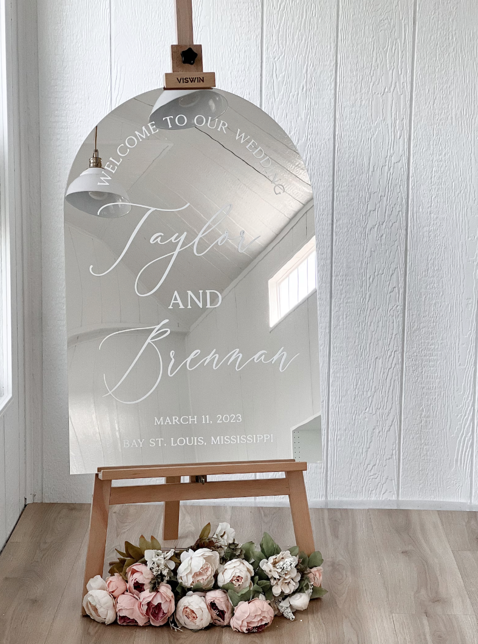 Silver Mirror Acrylic Arch Welcome Sign